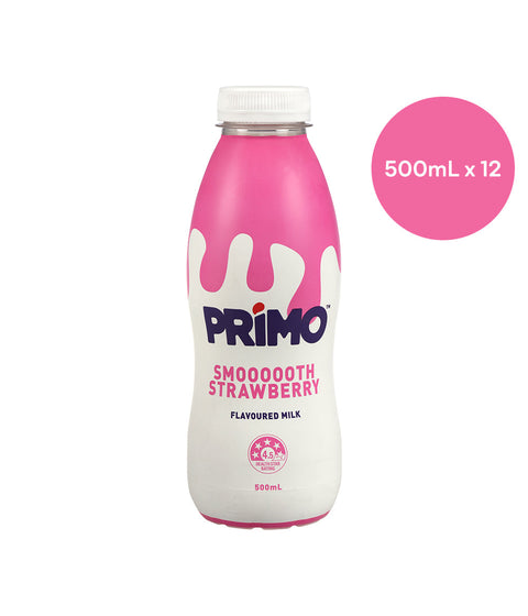 Primo Flavoured Milk Smooth Strawberry 500ml X 12 Bottle TMK