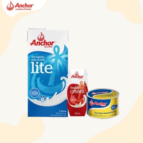 [Bundle] 1 Pack of Anchor UHT Lite Milk 1L + 1 Pack of Anchor Cream 250ml + 1 Can of Anchor Ambient Butter