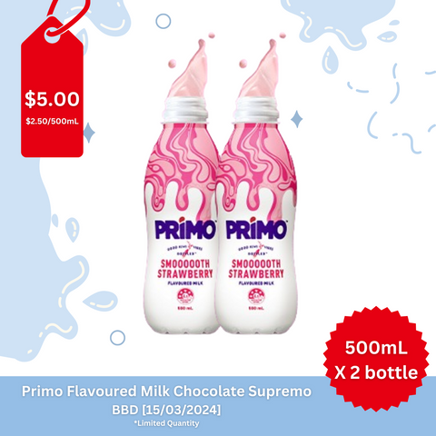 Primo Flavoured Milk Smoooooth Strawberry 500mL X 2 bottle BBD [15/03/2024]