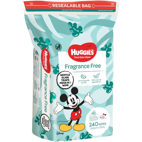 Huggies Thick Baby Wipes Fragrance Free Refill 240 Pack