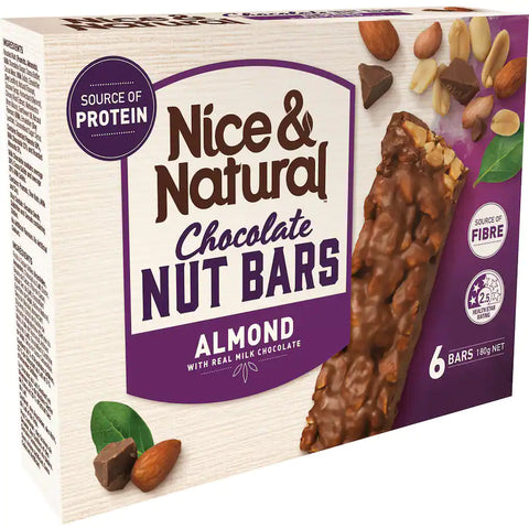 Nice & Natural Roasted Nut Bar Chocolate, Peanut & Almond 6 pack