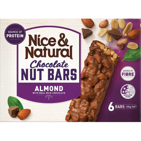 Nice & Natural Roasted Nut Bar Chocolate, Peanut & Almond 6 pack