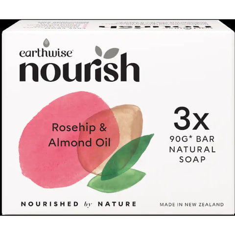 Earthwise Nourish Soap Rosehip & Almond Oil 90g bars 3pack