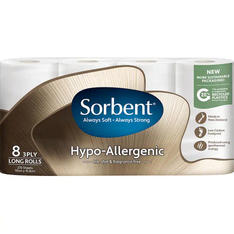 Sorbent Toilet Paper 8pk Long Roll Hypoallergenic