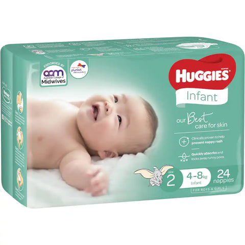Huggies Infant Nappies Size 2 (4-8kgs) 24 Pack