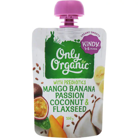 Only Organic Kindy Baby Food Mango Ban Pasnft Conut Flax 100g