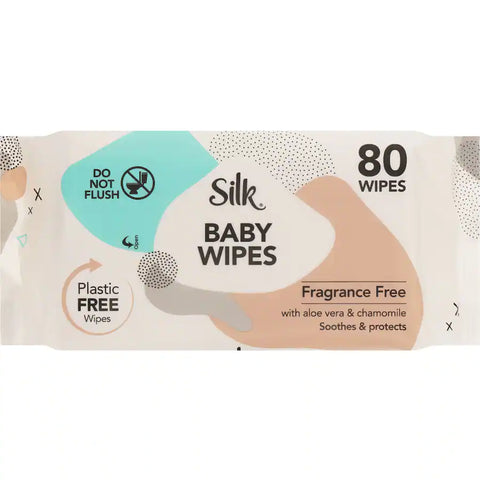 Silk Baby Wipes Plastic Free & Fragrance Free 80 Pack